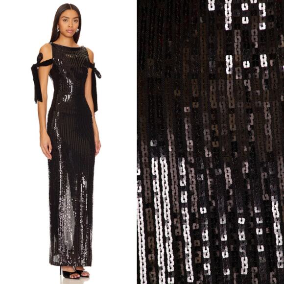 Camila Coelho Alayna Sequin Gown in Black – NWT Size Large - Picture 2 of 4